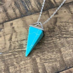 Blue Turquoise Hex Pendant Charm Necklace